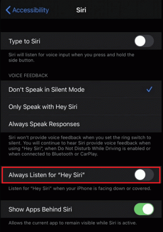 Aktivieren Sie den Schalter für die Option Immer auf „Hey Siri“ hören
