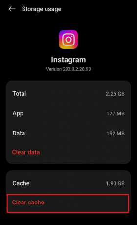 5. Tryck på knappen Rensa cache för att rensa de tillfälliga filerna | Instagram kamera fungerar inte android