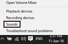 Fare clic con il tasto destro sull'icona del suono