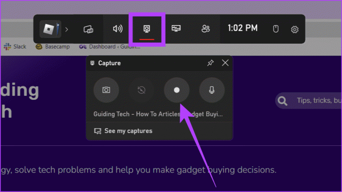 Klikk på Capture-knappen og trykk på Start opptak-knappen