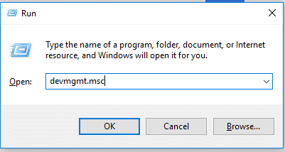 Tryck på Windows + R och skriv devmgmt.msc och tryck på Enter