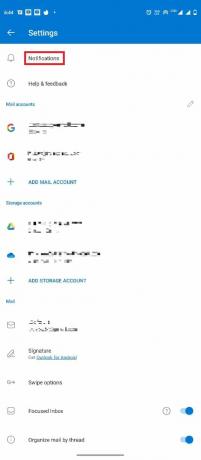 설정 아이콘을 찾아 누른 다음 알림 | Android의 Outlook 앱 일정 푸시 알림