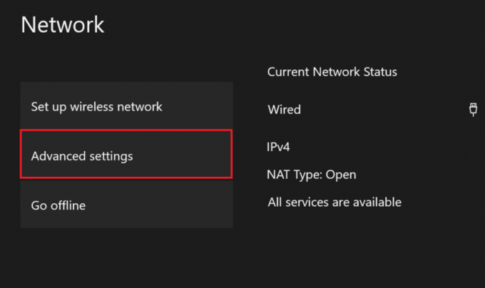 vá para Configurações de rede novamente e selecione Configurações avançadas, conforme mostrado abaixo | vanguard continua travando o Xbox