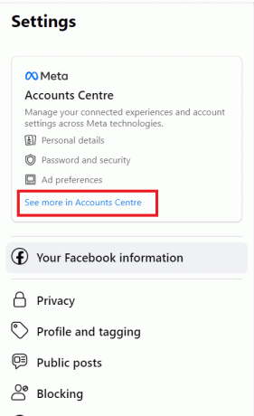 Теперь выберите настройки и нажмите «Подробнее» в Account Center | повышение недоступно на Facebook