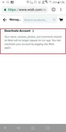 Докоснете Деактивиране на акаунта, ако искате временно да деактивирате акаунта си | Как да изтриете акаунта си в Wish