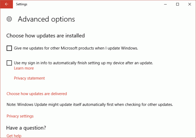 בטל את הסימון של האפשרות תן לי עדכונים עבור מוצרי Microsoft אחרים כאשר אני מעדכן את Windows | הגדר זמן באופן אוטומטי