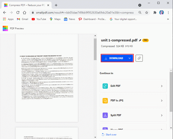 Klikk på nedlastingsknappen for å lagre den komprimerte PDF-filen på systemet ditt