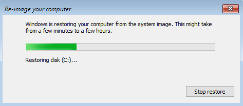 Windows vă restaurează computerul din imaginea sistemului
