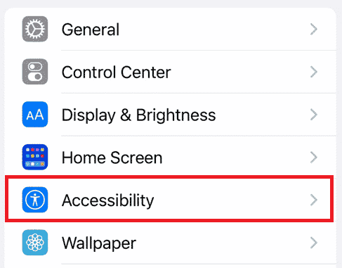 Desliza hacia abajo y toca la opción Accesibilidad | Cómo deshabilitar la captura de pantalla en iPhone