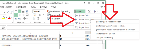 Excel İçin Kısayol Ekle
