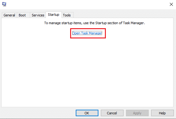 स्टार्टअप टैब से ओपन टास्क मैनेजर पर क्लिक करें