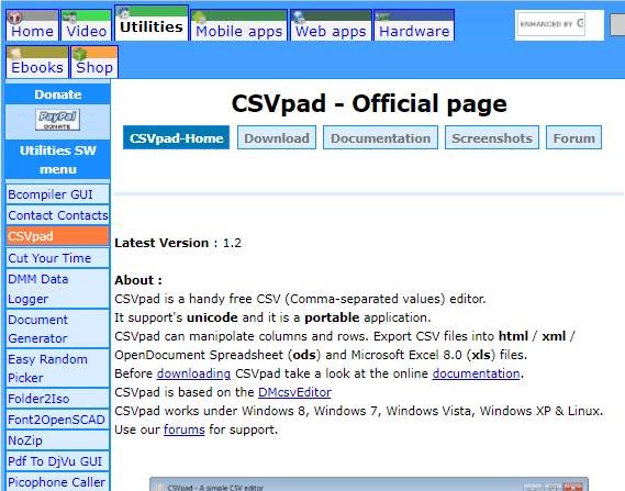 เว็บไซต์อย่างเป็นทางการสำหรับ CSVPad โปรแกรมแก้ไข CSV ที่ดีที่สุดสำหรับ Windows