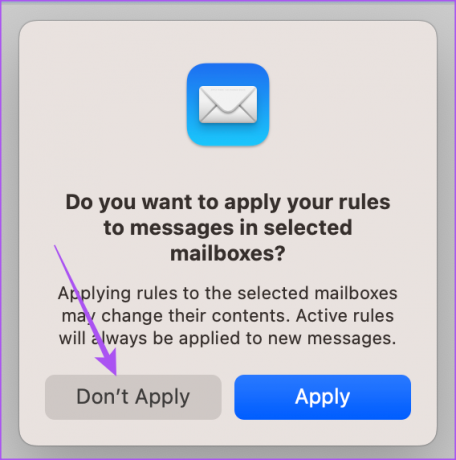 لا تطبق القاعدة على الرسائل في صندوق البريد المحدد mac
