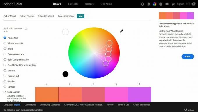 Adobe Color weboldal