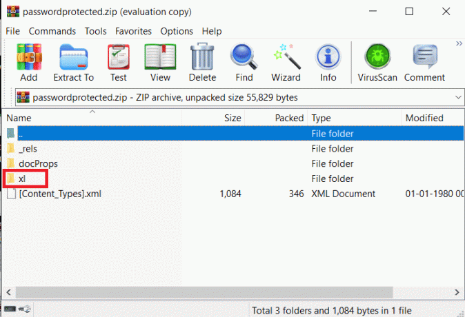 Après l'extraction des fichiers, vous devez localiser le dossier « xl »