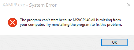 Reparar MSVCP140.dll falta en Windows 10