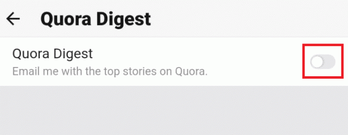 отключите переключатель Quora Digest, чтобы перестать получать электронные письма
