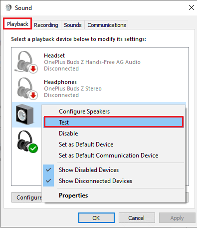 odaberite opciju Test. Kako izvesti 5.1 test surround zvuka u sustavu Windows 10