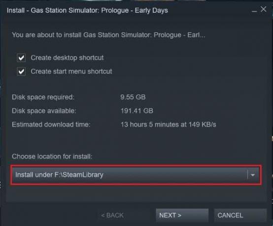 Kun asennat peliä, valitse uusi sijainti | Korjaa Steam Corrupt Disk Error Windows 10:ssä