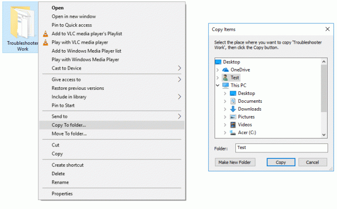 Agregar copia a carpeta y mover a carpeta en el menú contextual en Windows 10
