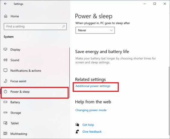 Clique em Configurações de energia adicionais