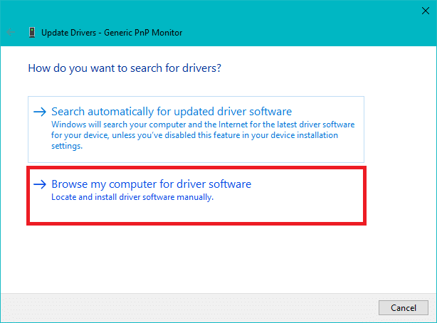 Selectați Răsfoiți computerul meu pentru software-ul de driver pentru a actualiza driverele de dispozitiv