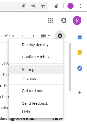 Kliknite ikono zobnika in nato v Gmailu izberite Nastavitve