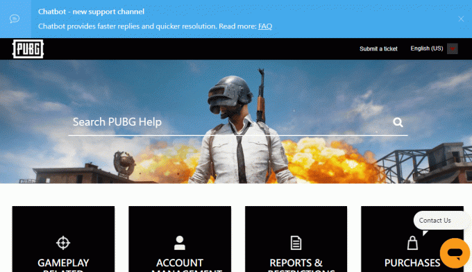 Navegue até a página de suporte oficial do PUBG. Corrigir o erro de aplicativo TslGame.exe no Windows 10