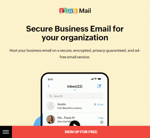 Pieteikšanās lapa ZohoMail | Labākie bezmaksas biznesa e-pasta konti