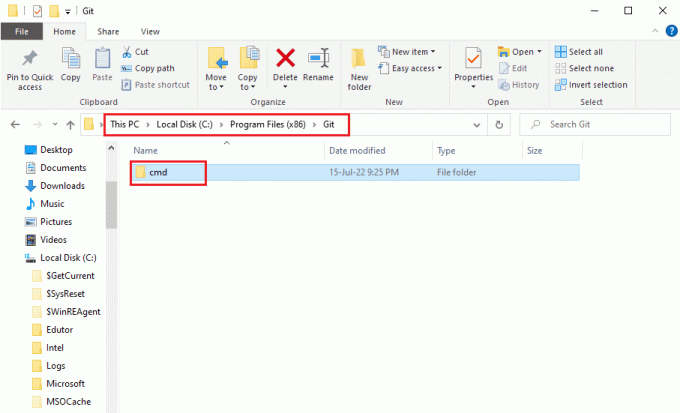 Öffnen Sie den Datei-Explorer und navigieren Sie zum cmd-Ordner. Fix git wird nicht als interner oder externer Befehl erkannt