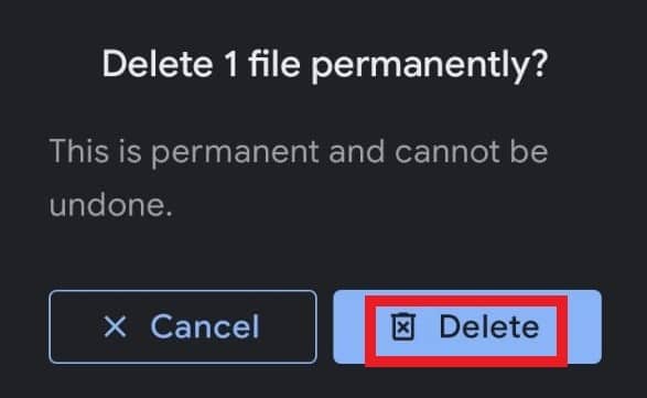 додирните Делете да бисте трајно избрисали датотеку са Гоогле диска