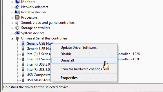 Disinstalla il controller USB