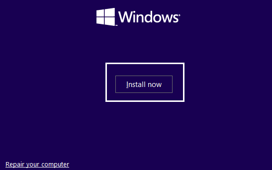 haga clic en instalar ahora en la instalación de Windows