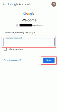 Google アカウントのパスワードを入力し、[次へ] をタップします
