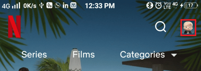 Ahora, toque la imagen de perfil cerca del icono de búsqueda en la esquina superior derecha | Cómo cambiar la contraseña en Netflix