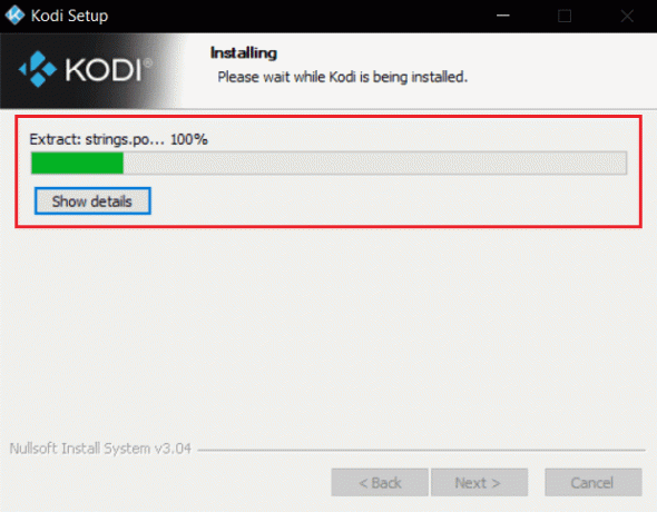 wacht tot de installatie van de Kodi-app is voltooid