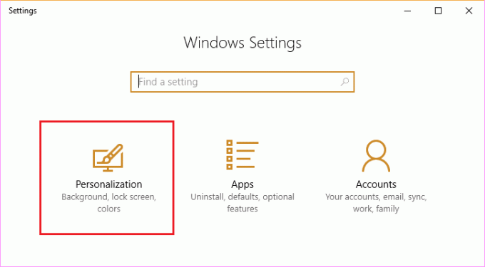 Avaa Windowsin Asetukset-sovellus ja napsauta Mukauttaminen-kuvaketta