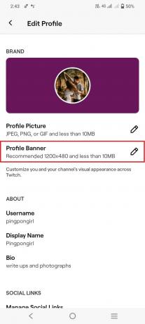 Stuknij w Baner profilu, aby zmienić nagłówek | edytuj profil Twitcha