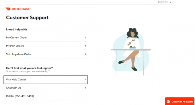 кликните на опцију Посети центар за помоћ на веб локацији ДоорДасх корисничке службе. Како избрисати ДоорДасх налог