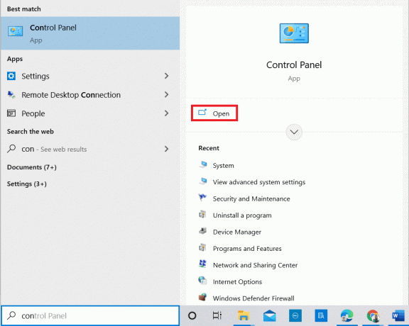 Presione la tecla de Windows. Escriba Panel de control y ábralo | cómo arreglar RESULT_CODE_HUNG