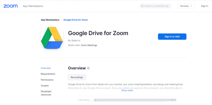 Página web oficial de Google Drive para Zoom