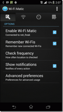 Početni zaslon Wi Fi Matic