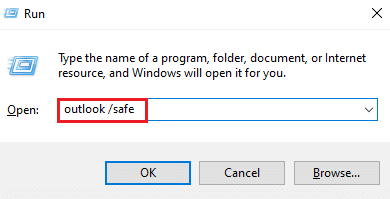 Do poľa spustenia zadajte outlook safe a stlačte kláves enter. Opravte pokus programu Outlook o pripojenie k serveru