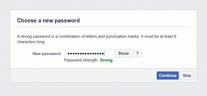 När du klickar på Fortsätt kommer du att se sidan för lösenordsåterställning. Skriv ett nytt lösenord och klicka på Fortsätt