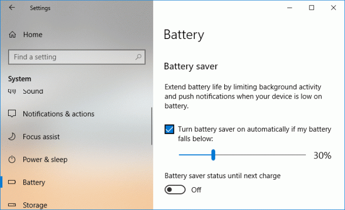 Coche Activer l'économiseur de batterie automatiquement si ma batterie tombe en dessous