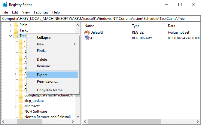 คลิกขวาที่โฟลเดอร์ Tree จากนั้นเลือก Export