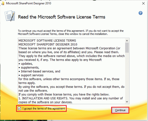 sélectionnez J'accepte les termes de cet accord et cliquez sur l'option Continuer | Télécharger Microsoft Office Picture Manager sur Windows 10