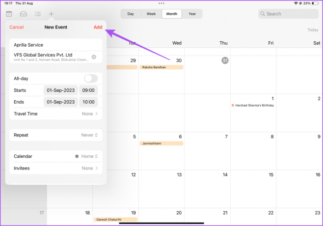 adicionar aplicativo de calendário de localização de eventos no Mac