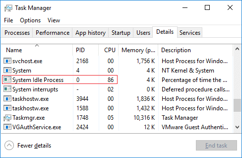 システムアイドルプロセスによる高いCPU使用率を修正