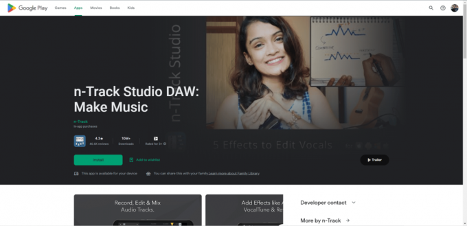 N Track Studio Play Store webbsida. Bästa gratis ljudredigeringsappar för Android